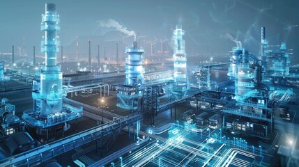 Fototapeta premium Futuristic Industrial Landscape with Digital Atmosphere and Networking Technologies