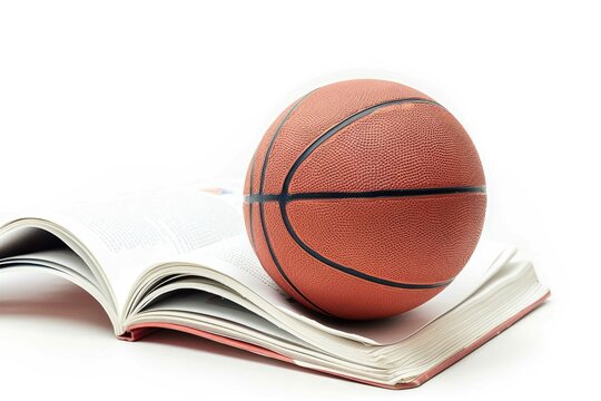 A basketball sits on top of an open book, possibly symbolizing a connection between education and sports