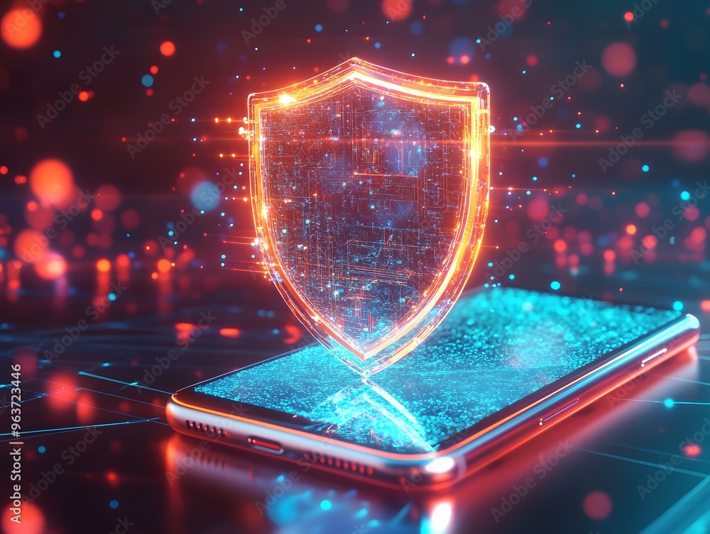 Aufkleber a glowing digital shield symbolizing smartphone security, representing advanced technology and prote