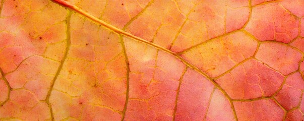 Obraz premium Close-up of a Vibrant Red and Yellow Leaf Veins and Texture