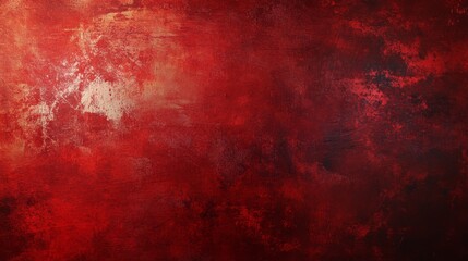 Fototapeta premium A wide surface displaying scratched bright red paint set against a gloomy, grunge textured background, skillfully evoking a profound sense of depth and emotion that captivates the viewer entirely