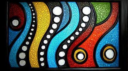 Abstract Colorful Mosaic Art with Wavy Shapes