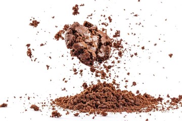 A close-up shot of a pile of dirt with a spoon holding a small amount of dirt, suitable for use in illustrations or graphics related to earthy themes or humor