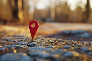A single small red pin lying on the ground