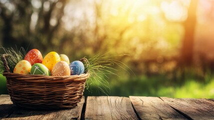 Colorful Easter Eggs in a Basket