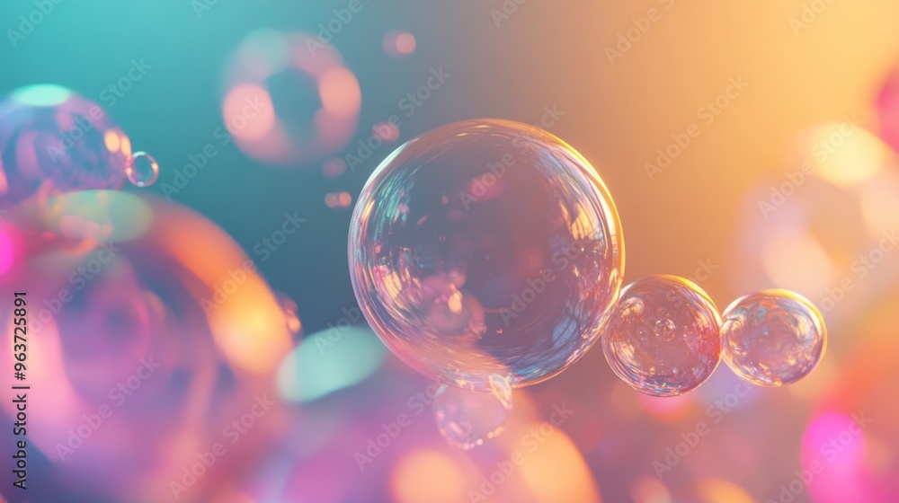 Sticker colorful bubbles on abstract background