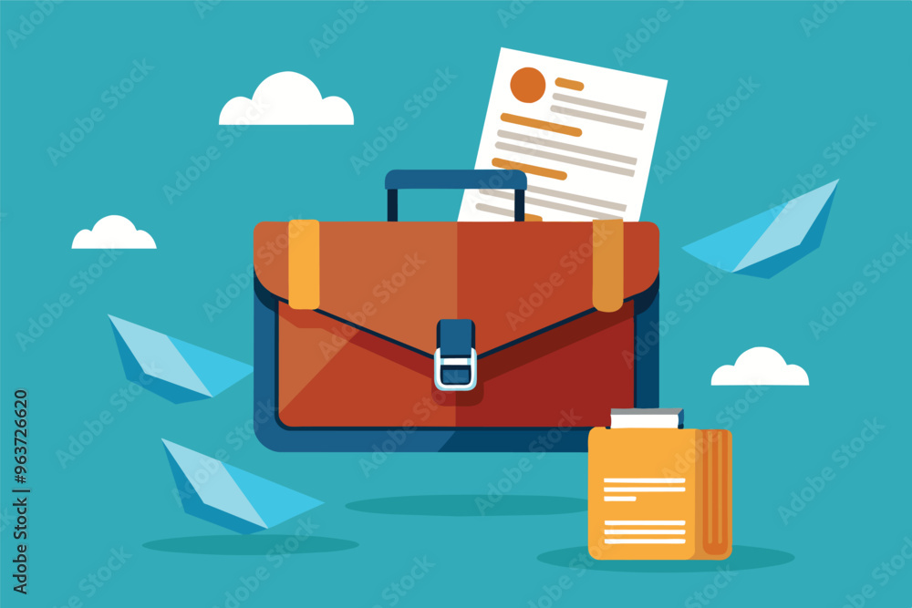Leinwandbilder a colorful illustration of a briefcase surrounded by letters and clouds, emphasizing communication a