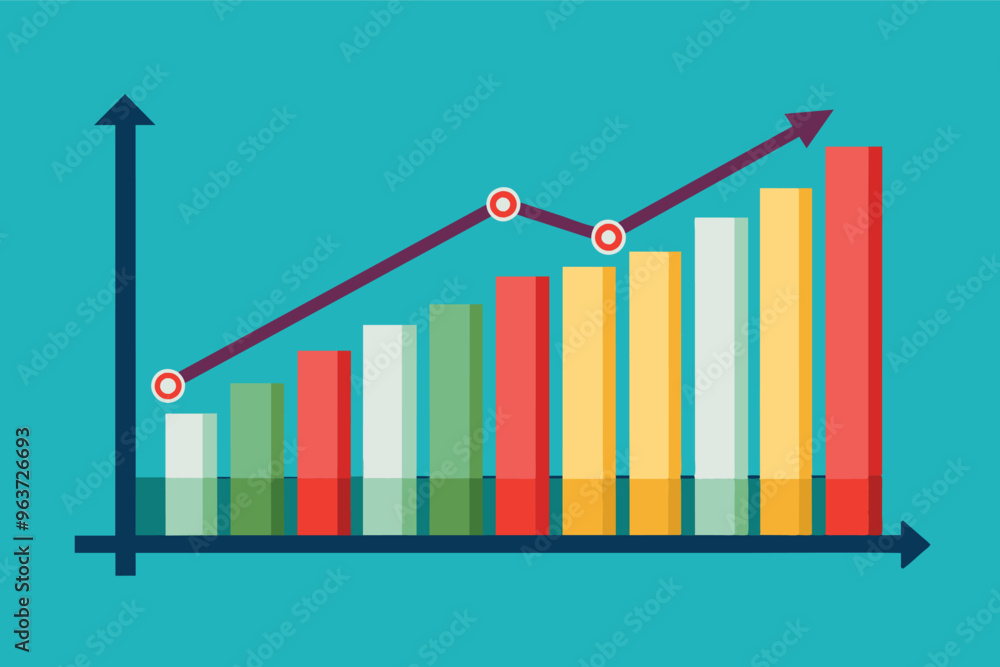 Aufkleber A colorful bar chart depicting an upward trend in data analysis, showcasing growth over time with distinct segments representing different values