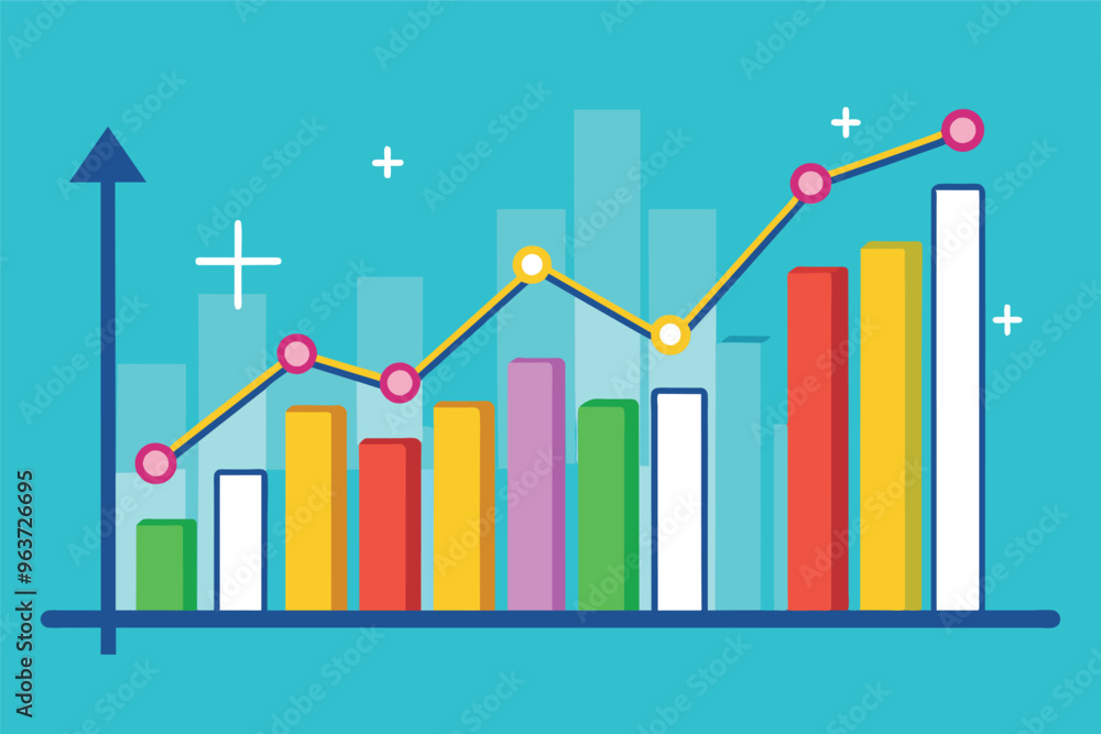 Poster A colorful bar chart depicting an upward trend in data analysis, showcasing growth over time with distinct segments representing different values