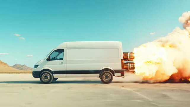 High-Speed Van with Rocket Propulsion on Desert Road