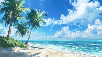 Tranquil Tropical Beach with Clear Blue Sky