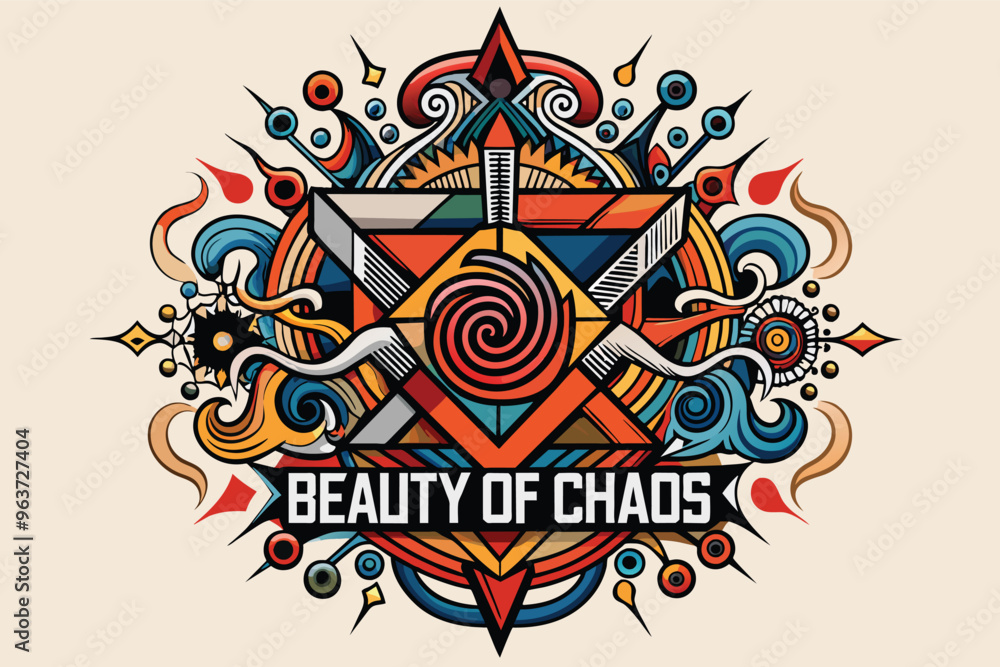 Poster an intricate geometric design featuring vibrant colors and swirling patterns, embodying the concept 