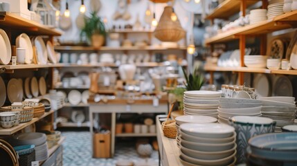 Cozy Kitchenware Store Interior with Plates and Utensils