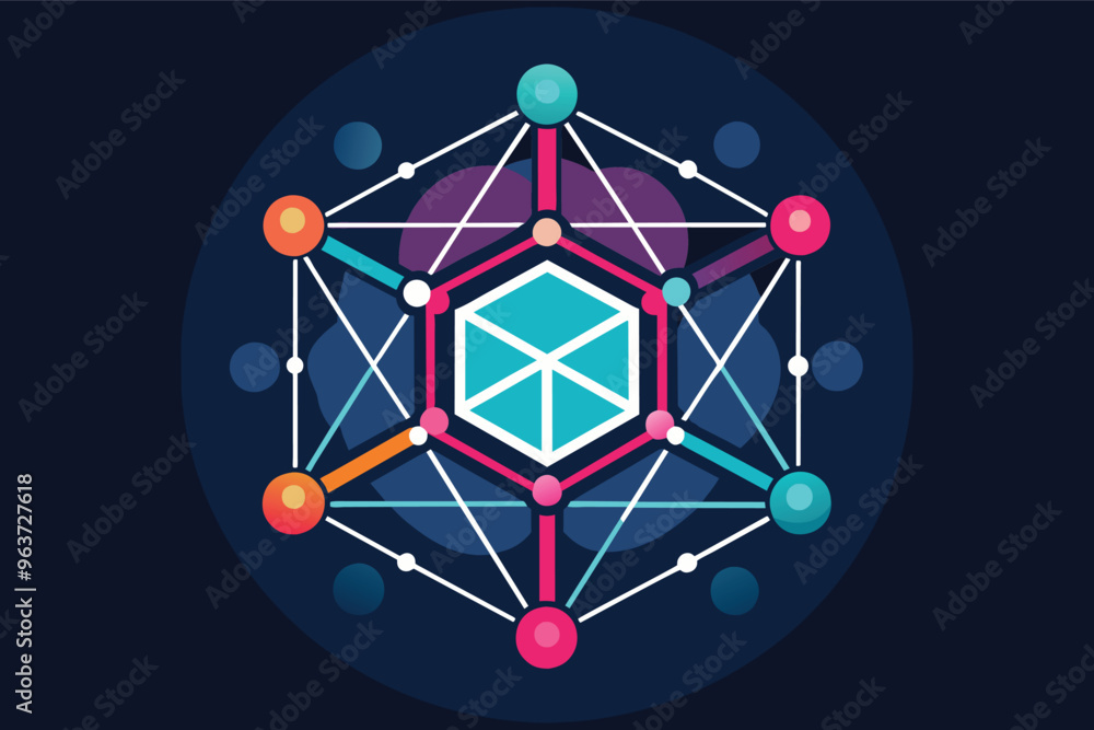 Aufkleber visual representation of a network structure with interconnected nodes and lines in a geometric patt