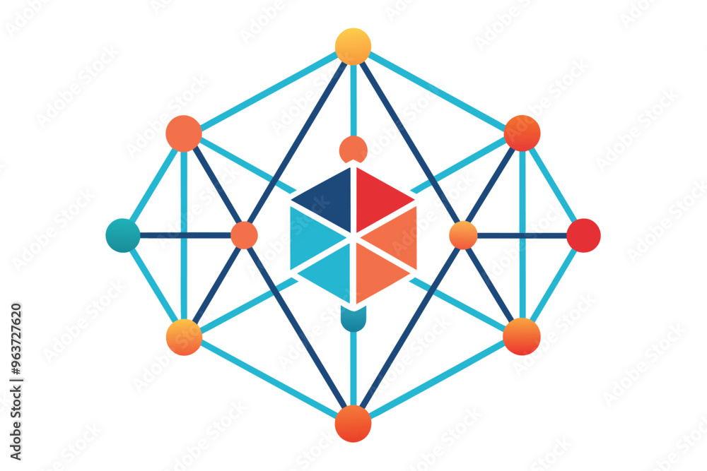 Leinwandbilder Visual representation of a network structure with interconnected nodes and lines in a geometric pattern showcasing technology concepts related to connectivity and data flow