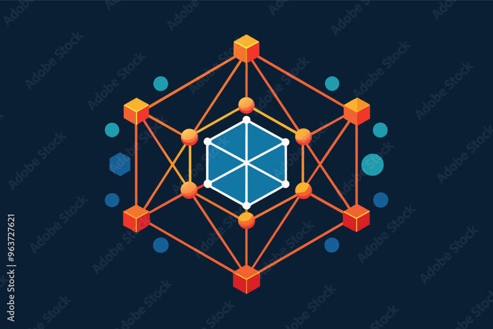 Aufkleber visual representation of a network structure with interconnected nodes and lines in a geometric patt