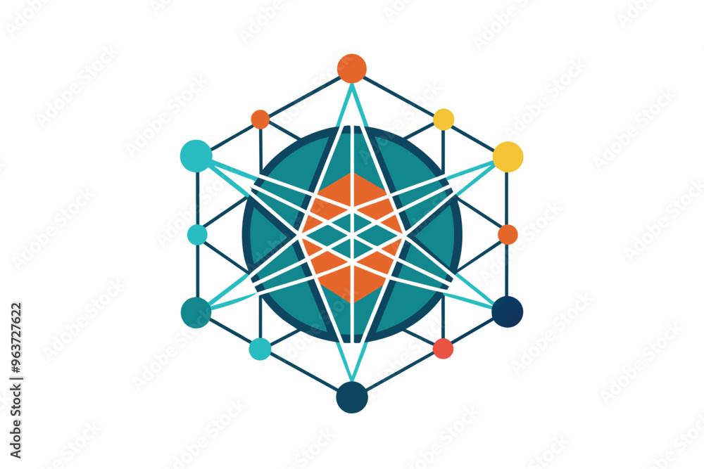 Poster abstract geometric design featuring interconnected nodes and lines in a harmonious color palette rep