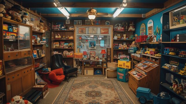 Cozy Vintage Toy Store Filled with Nostalgic Treasures