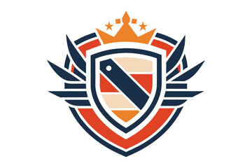 A stylized emblem featuring a shield with a knife and wings, symbolizing strength and protection, perfect for a culinary or security-themed design