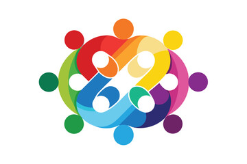 Colorful interconnectedness graphic illustrating unity and collaboration among diverse individuals in a creative design emphasizing teamwork and harmony