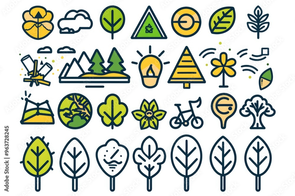 Poster a scenic view of a forest with many different types of trees, suitable for use in nature or environm