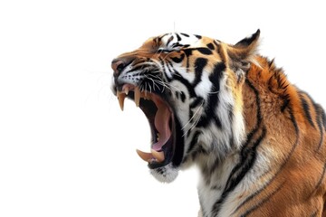 A close-up shot of a tiger's mouth, showing its sharp teeth