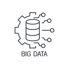 Storage, processing and transformation of big data. Vector linear icon isolated on white background.