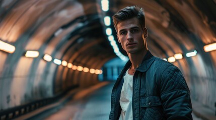 A person looking at the camera in a tunnel