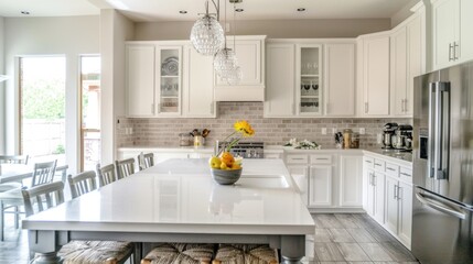 A modern kitchen with a large center island, perfect for cooking and entertaining