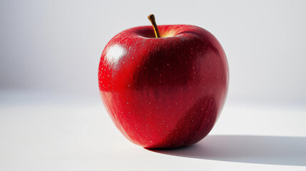 a single apple with a bright red skin and a glossy surface against an isolated white background