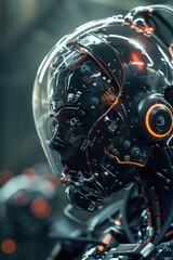 A close-up view of a motorcycle helmet with details and design, suitable for editorial or commercial use