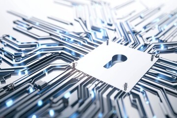 Fototapeta premium A detailed view of electronic components and a small keyhole on a circuit board