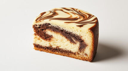 a slice of marble cake with visible swirls of chocolate and vanilla against an isolated white background