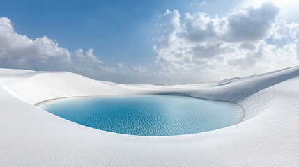 Serene White Sand Dunes with Crystal-Clear Lagoons and Unique Rainwater Formations &ndash; Tranquil Landscape