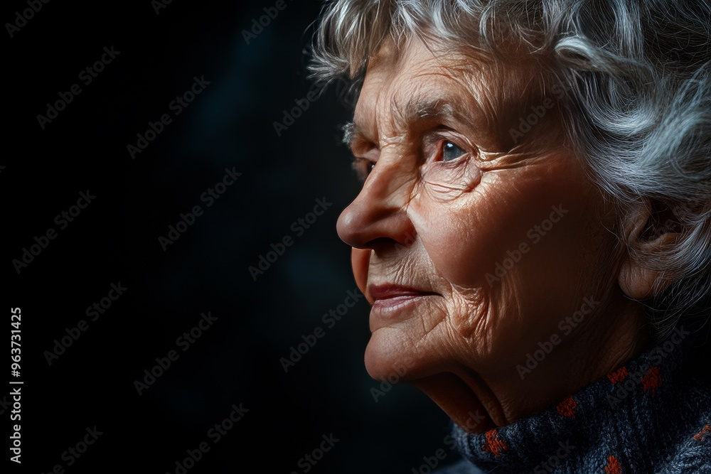 Poster brain dynamism prefrontal cortex side profile of an elderly woman with a serious expression symboliz