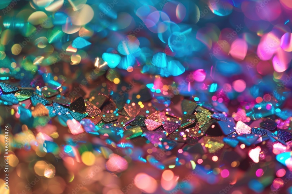 Poster a bright and vibrant close-up of a colorful glitter background, perfect for adding some sparkle to y