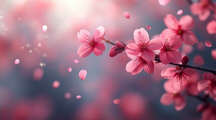 Soft pink sakura petals falling background, suitable for romantic and spring-themed visual designs and graphics. Generative AI