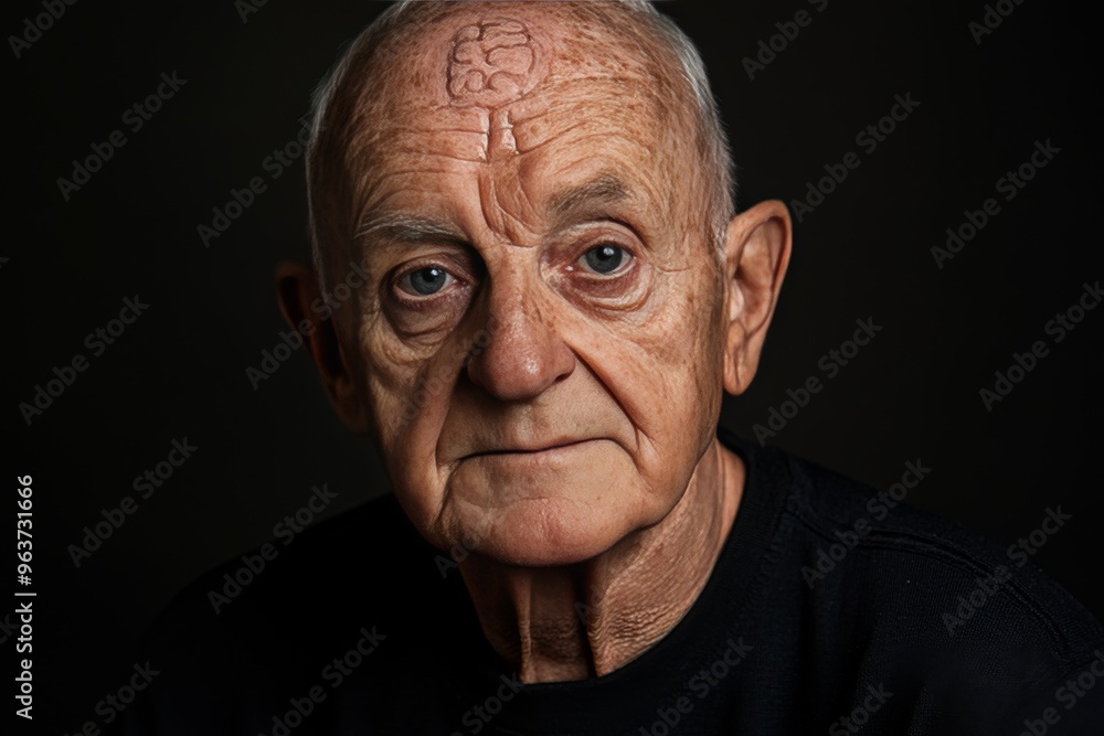 Poster mental circuitry cognitive endurance portrait of an elderly man with deep thought lines and a puzzle