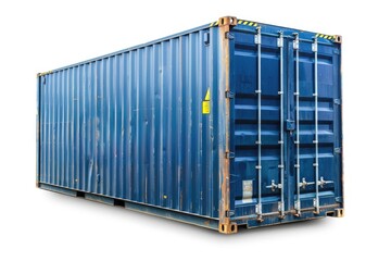A single blue shipping container on a white background