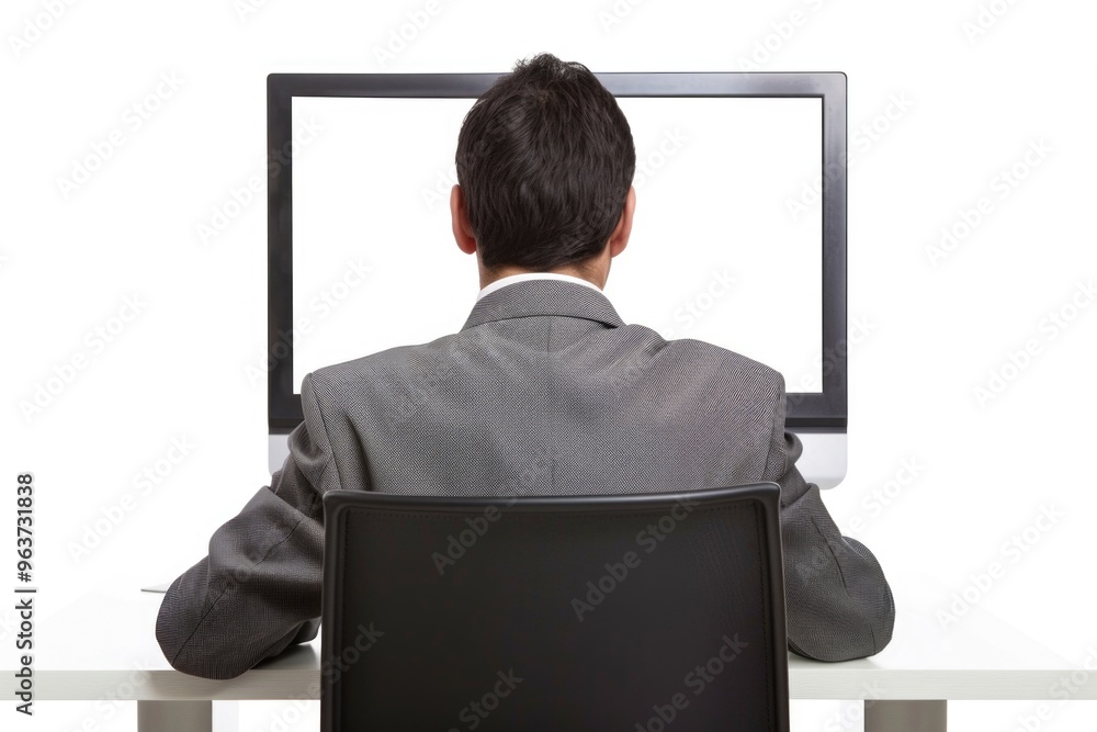 Poster a person sitting in front of a computer screen with a focused expression, possibly working or studyi