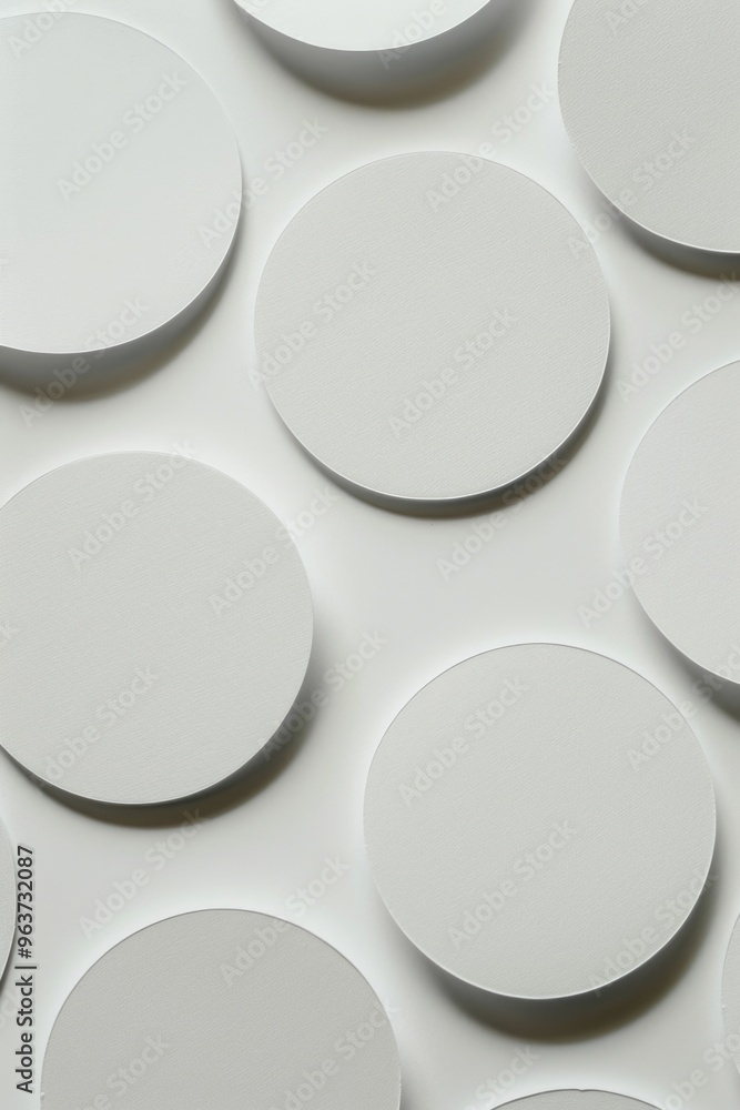 Poster a close-up view of many small white circles on a white background, possibly representing something a