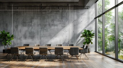 A room with a wooden table and chairs