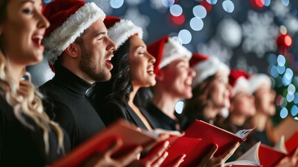 Obraz premium Joyful Holiday Choir Performance in Festive Setting