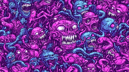 Psychedelic Grotesque Monsters Seamless Pattern