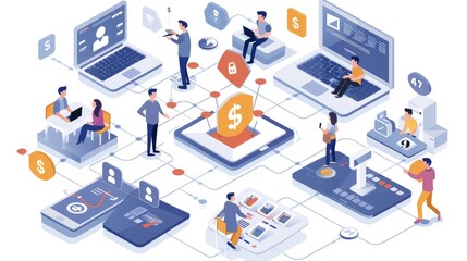 Obraz premium Digital Financial Network and Transactions Illustration