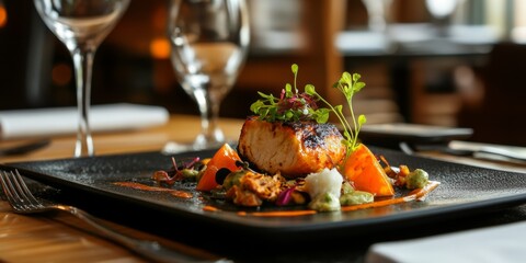 Beautifully Arranged Gourmet Dish on a Restaurant Table