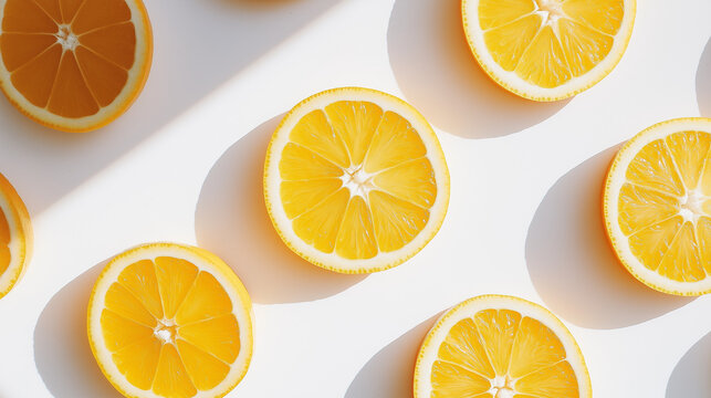 sliced oranges with visible pulp and zest against an isolated white background