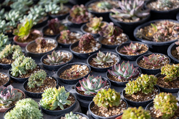 Collection of healthy decorative succulent top view inside greenhouse garden for limited space urban gardening design garden