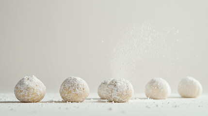 snowball cookies with a dusting of powdered sugar against an isolated white background