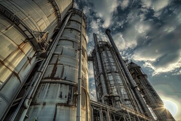 Fototapeta premium A group of tall metal pipes sitting next to each other, perfect for industrial or construction themed projects